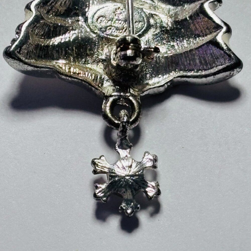 VINTAGE Christopher Radko Silver Tone Christmas Tree Brooch Dangle Snowflake - Picture 8 of 10